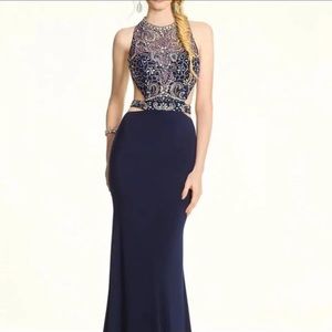 Navy Sequined Prom Dress